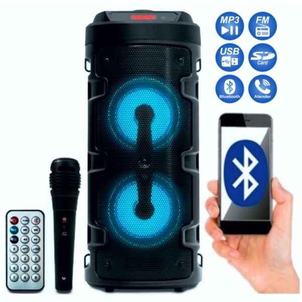 Caixa De Som Portátil Rádio Fm Bluetooth Usb Sd Microfone E Controle - Grasep