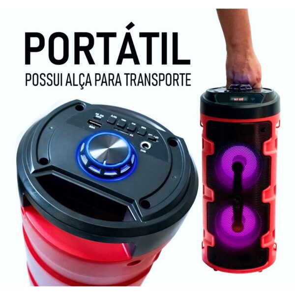 Caixa De Som Portátil Rádio Fm Bluetooth Usb Sd Microfone E Controle - Grasep - Imagem 4