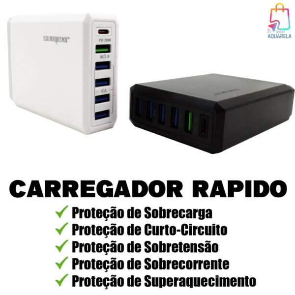 Carregador Celulares e Smartphones p/ viagens 5A sumexr c/ cabo USB - Imagem 7