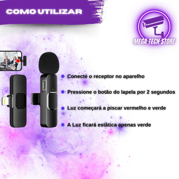 Microfone Lapela Celular Kit/2 Unidade Wireless Android E IPhone - Imagem 3