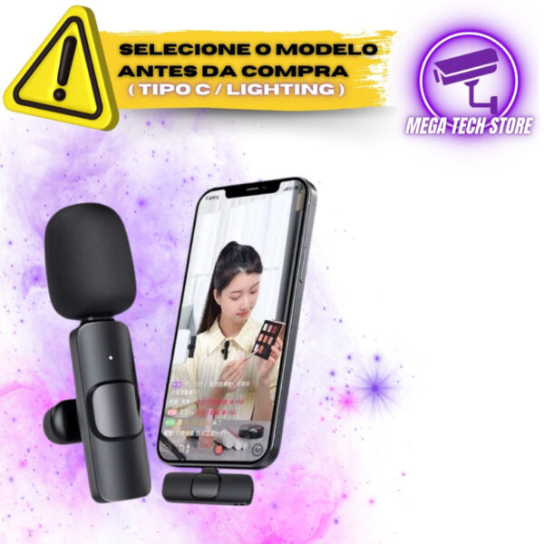 Microfone Lapela Celular Kit/2 Unidade Wireless Android E IPhone - Imagem 6