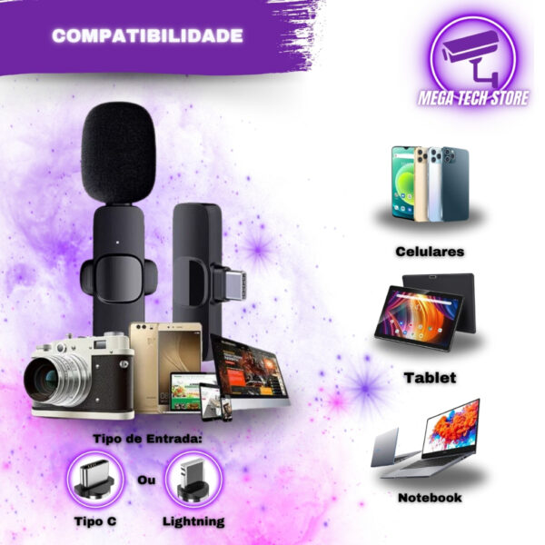 Microfone Lapela Celular Kit/2 Unidade Wireless Android E IPhone - Imagem 2
