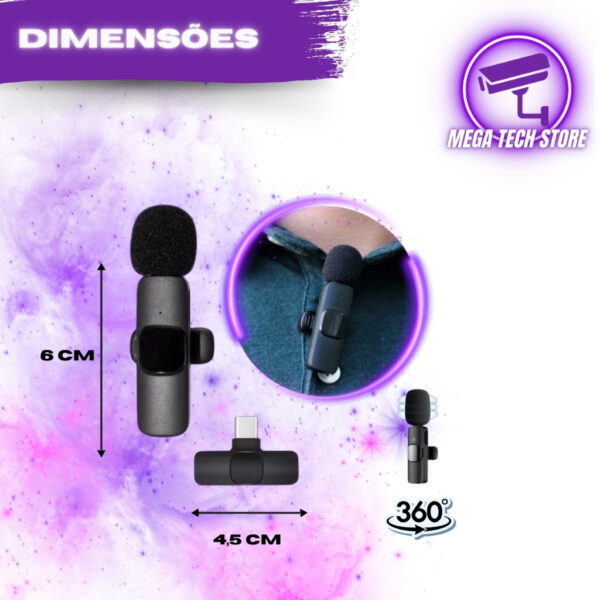 Microfone Lapela Celular Kit/2 Unidade Wireless Android E IPhone - Imagem 4