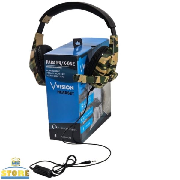 FONE GAMER PS4 XBOX PC HEADSET COM MICROFONE CAMUFLADO - Imagem 3