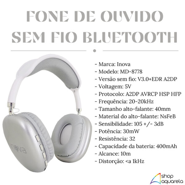 Fone de Ouvido Bluetooth Sem Fio Max Original Inova - Imagem 4