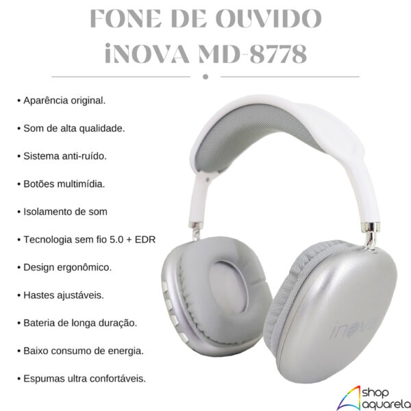 Fone de Ouvido Bluetooth Sem Fio Max Original Inova - Imagem 2