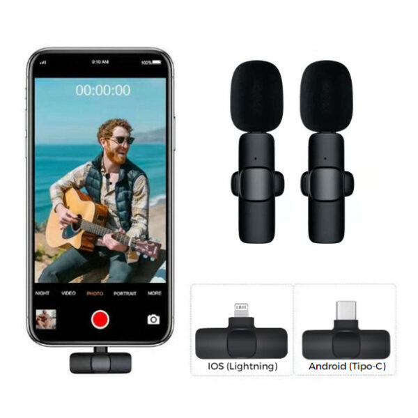 Microfone Lapela Celular Kit/2 Unidade Wireless Android E IPhone