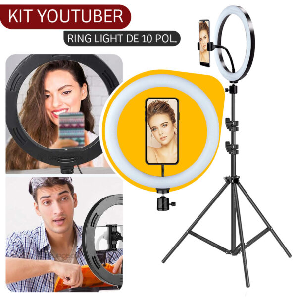 Kit Youtuber Com Tripe 2.10m Iluminador Ring Light Celular