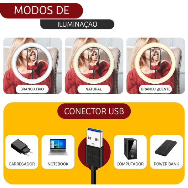 Kit Youtuber Com Tripe 2.10m Iluminador Ring Light Celular - Imagem 4