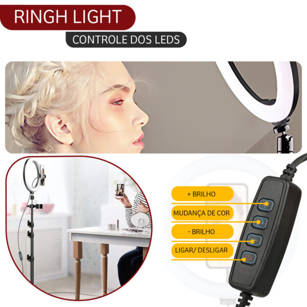 Kit Youtuber Com Tripe 2.10m Iluminador Ring Light Celular - Imagem 8