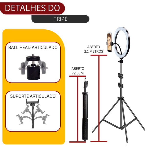 Kit Youtuber Com Tripe 2.10m Iluminador Ring Light Celular - Imagem 2