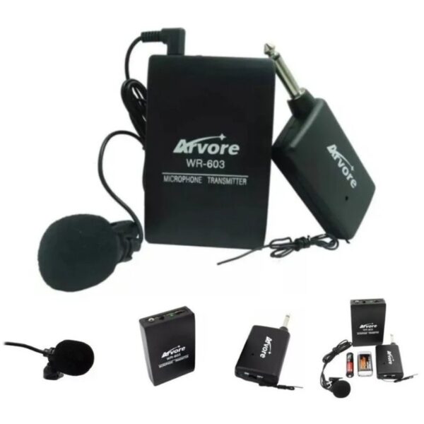 Microfone de lapela sem fio + receptor